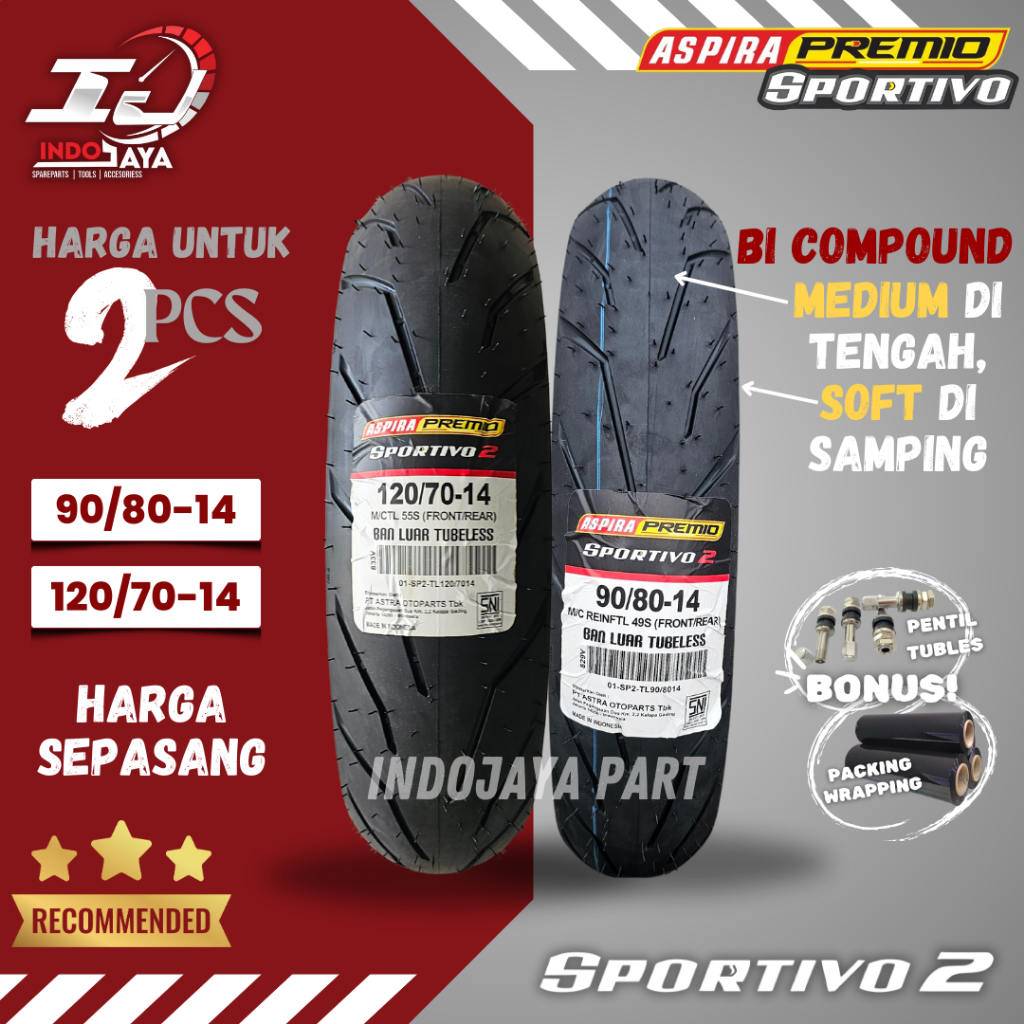 [HARGA MURAH SEPASANG] BAN LUAR ASPIRA PREMIO SPORTIVO 2 (90/80-14 & 120/70-14) BAN LUAR TUBELESS PR