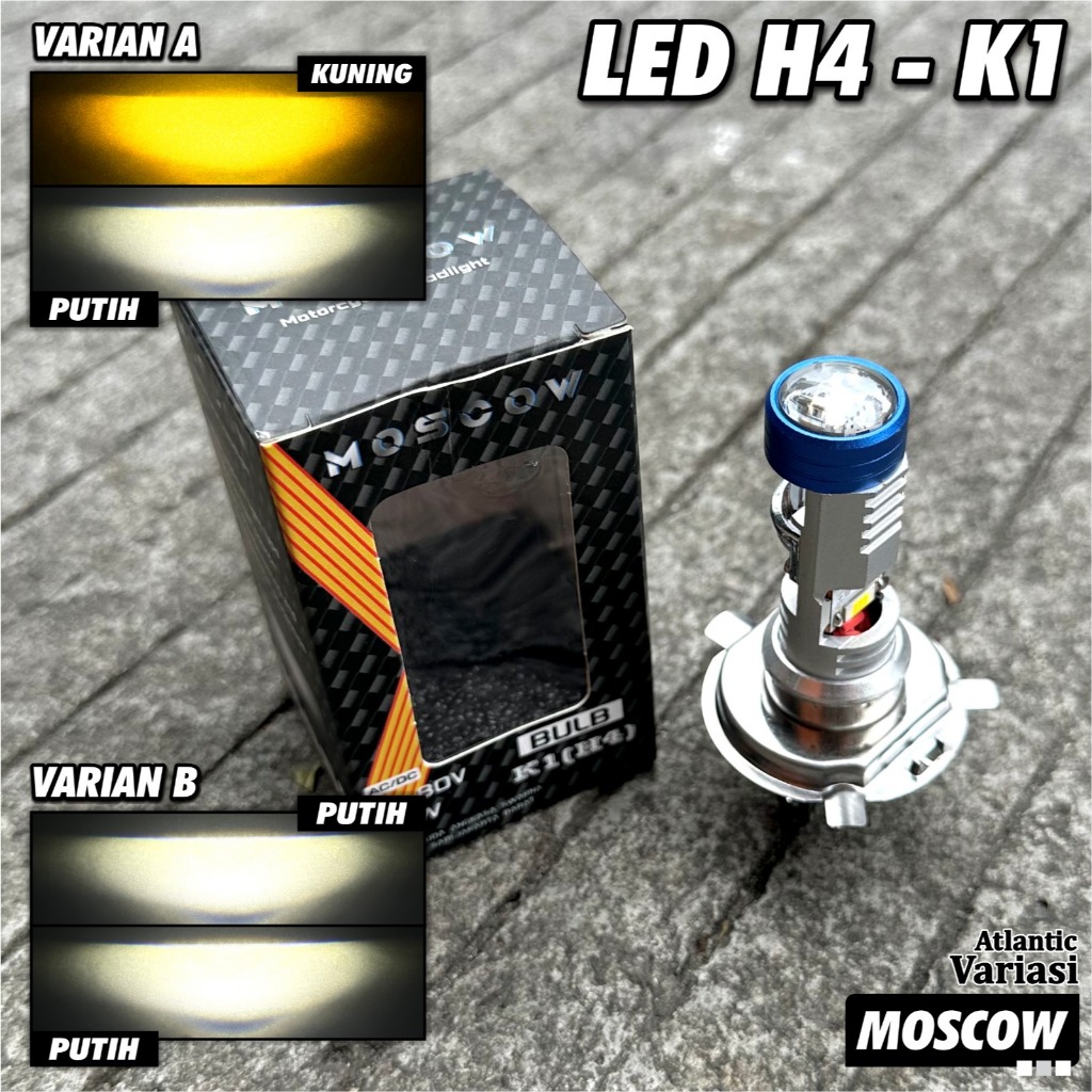 Lampu Utama LED H4 Mini Projector Motor Mobil Original MOSCOW K1 High Low AC DC 20 WATT 12 - 80 V Fu