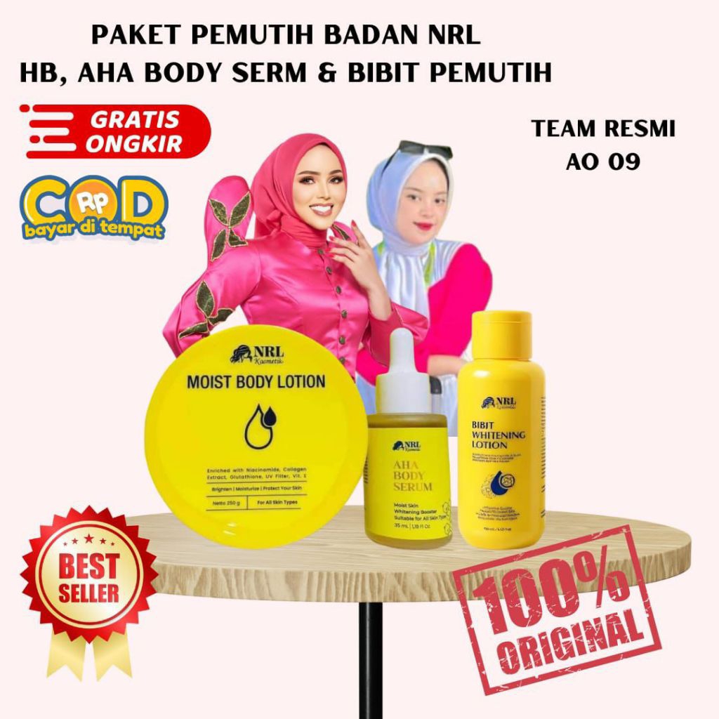 HB NRL +BIBIT PEMUTIH NRL + AHA BODY SERUM NRL CAMPURAN HB MEMPERCEPAT PROSES CERAH
