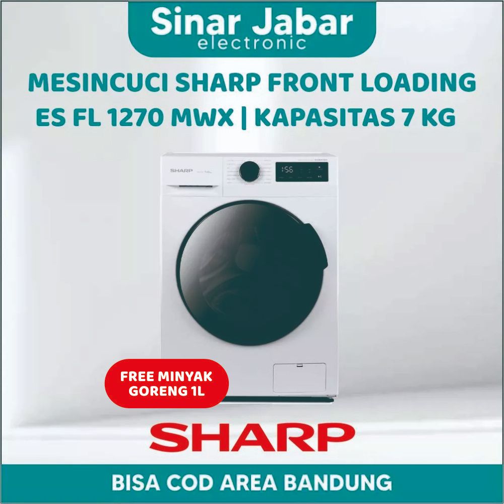 Sharp ESFL1270MWX Mesin Cuci Front Loading 7 Kg Inverter Putih