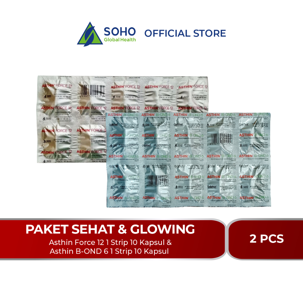[YUXI] Asthin B-OND 1 Strip + Asthin Force 12 MG 1 Strip - Suplemen Natural Astaxanthin + Extra Melo