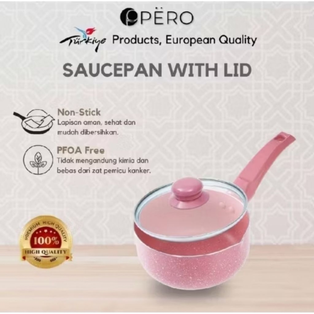 Pero Sauce Pan + Lid Biogranite 16cm - Pink