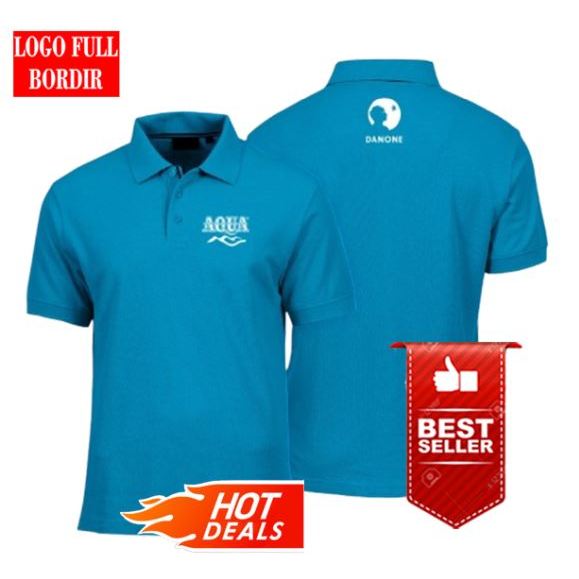 POLO FULL BORDIR AQUA DANONE DIBELAKANG PAKAIAN PRIA DAN WANITA DEWASA