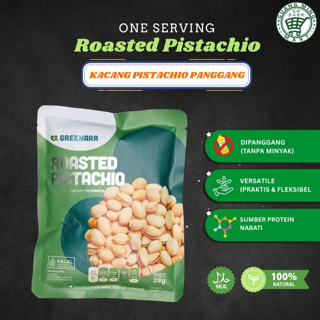 

Greenara One Serving Roasted Pistachio 28gr - Snack Sehat Kacang Pistachio Panggang 100% Natural