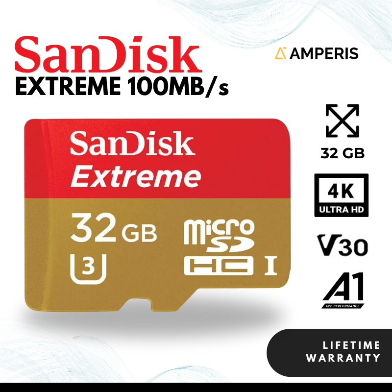 SANDISK Extreme MicroSDHC 32GB 100 MB/s UHS-1 C10 U3 V30 A1 4K untuk Smartphone