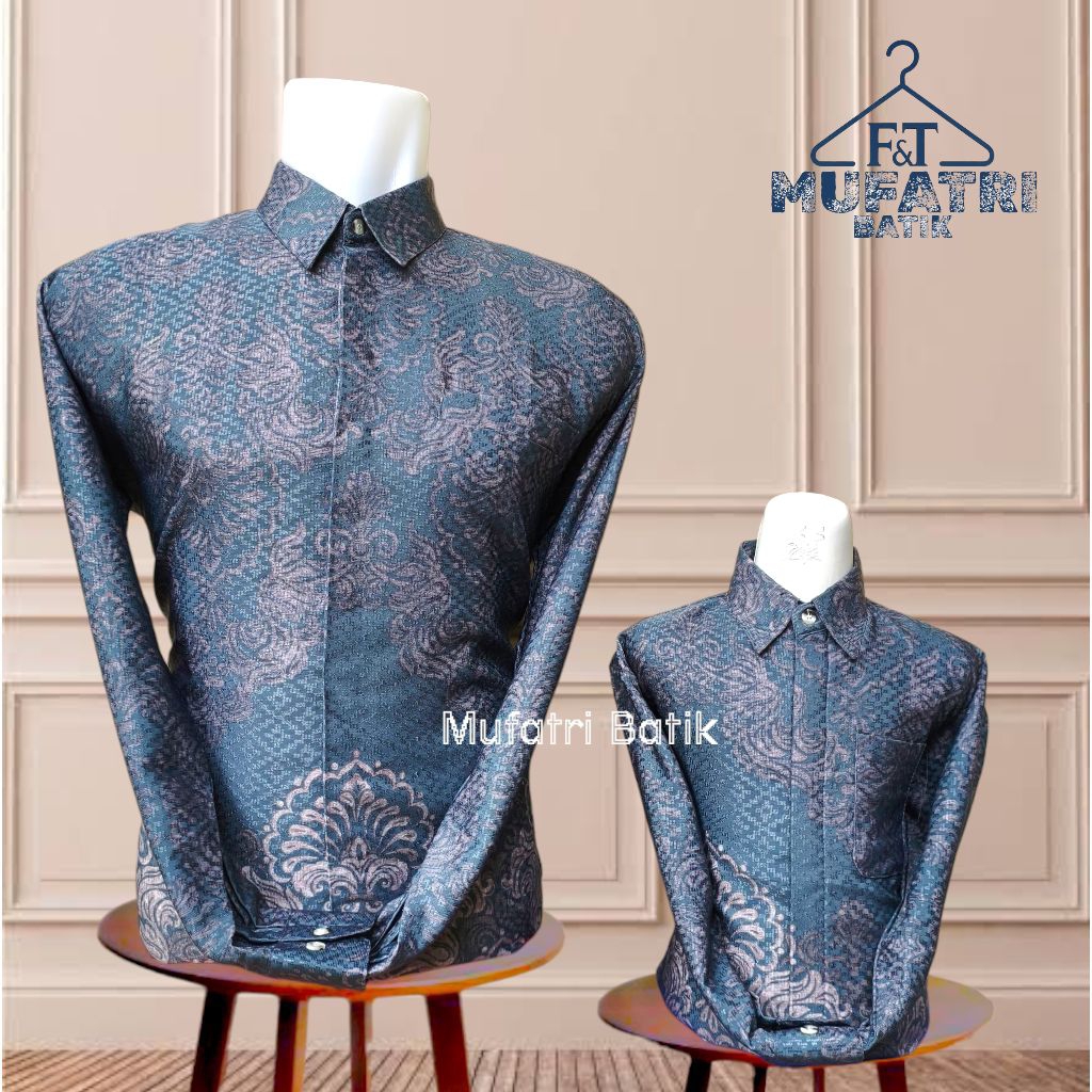 kemeja batik XANADU couple ayah dan anak bahan dobby serat lapis furing premium//batik warna abu xan