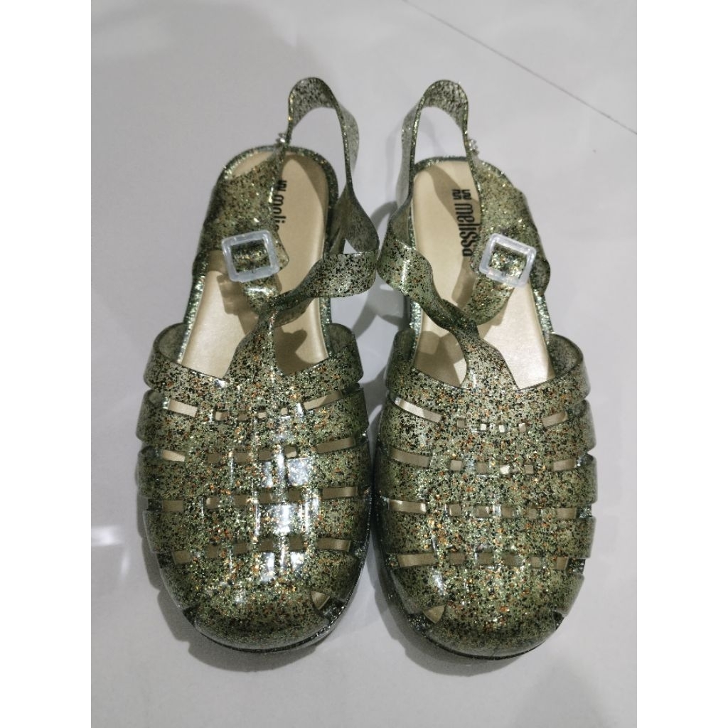 Melissa Clear Green Glitter Black Gold 38 Possession Jelly (New)