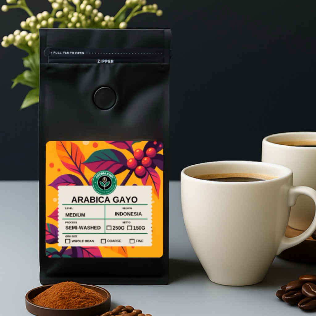 

Kopi Arabika Gayo Aceh Grade 1 Medium Roast 150g – Biji & Bubuk Fresh Roasted