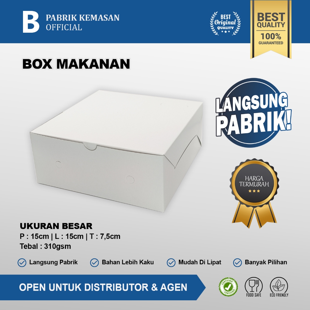 

HARGA PABRIK Isi 500 (Per lembar Rp625,-) I Box Dus Kue Snack GS Polos Biasa I Duplex 310GSM | 15x15
