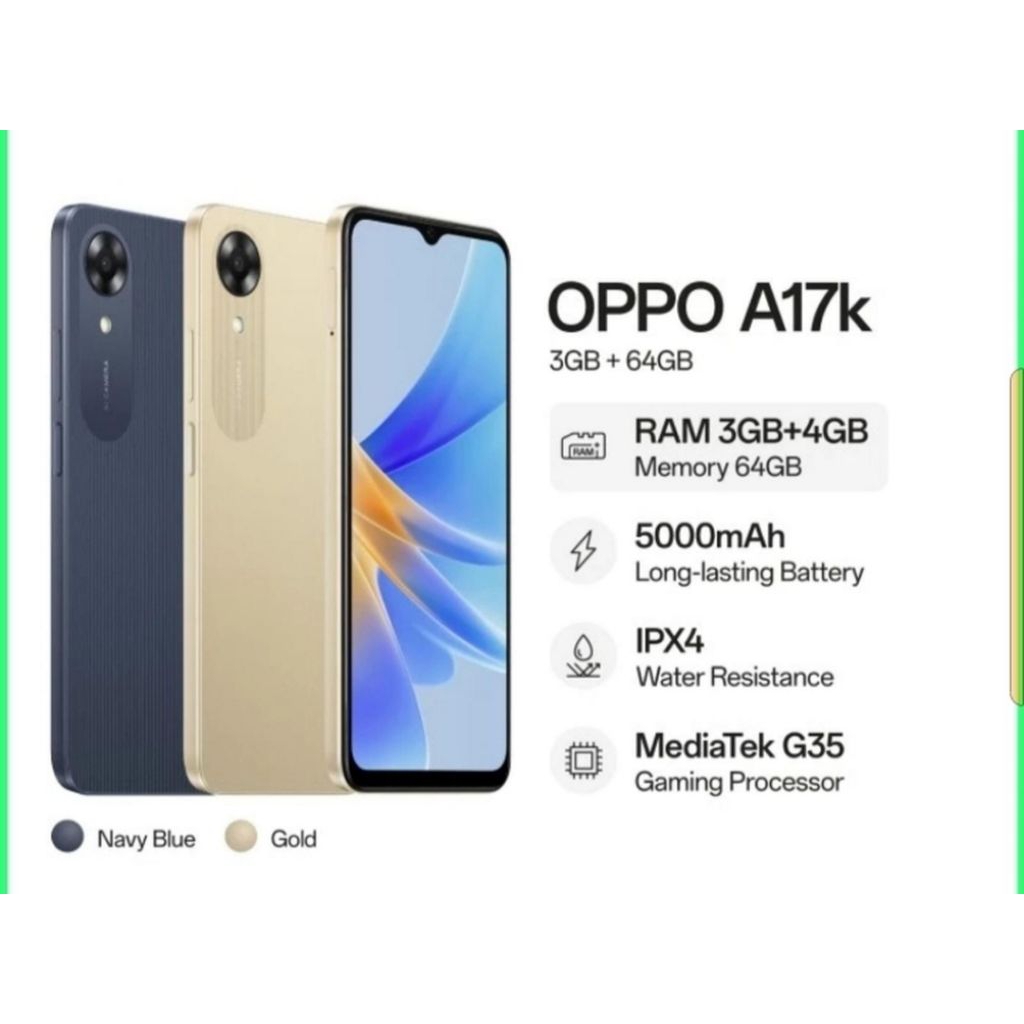 HP OPPO A17K 3/64 GB - OPPO A17 K RAM 3GB ROM 64GB GARANSI RESMI