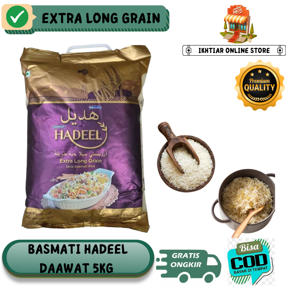 

BASMATI DAAWAT HADEEL 5KG KEMASAN ASLI I BERAS BRIYANI KEBULI KABSA PUNJABI EXTRA LONG RICE PREMIUM I BASMATI INDIA PAKISTAN ARAB