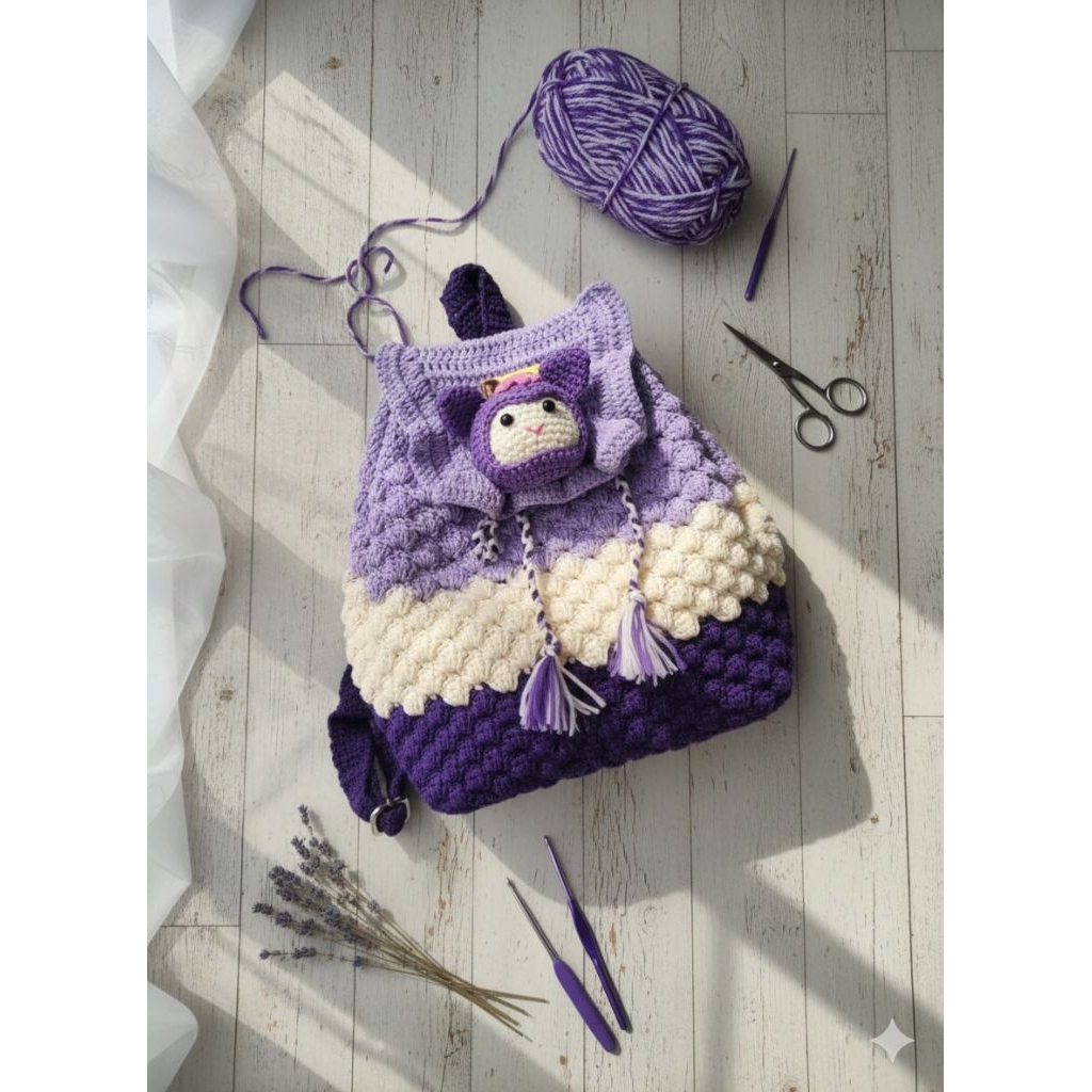 TAS RANSEL ANAK KUROMI // TAS RAJUT RANSEL KUROMI // TAS RAJUT RANSEL ANAK KARAKTER // TAS KUROMI AN