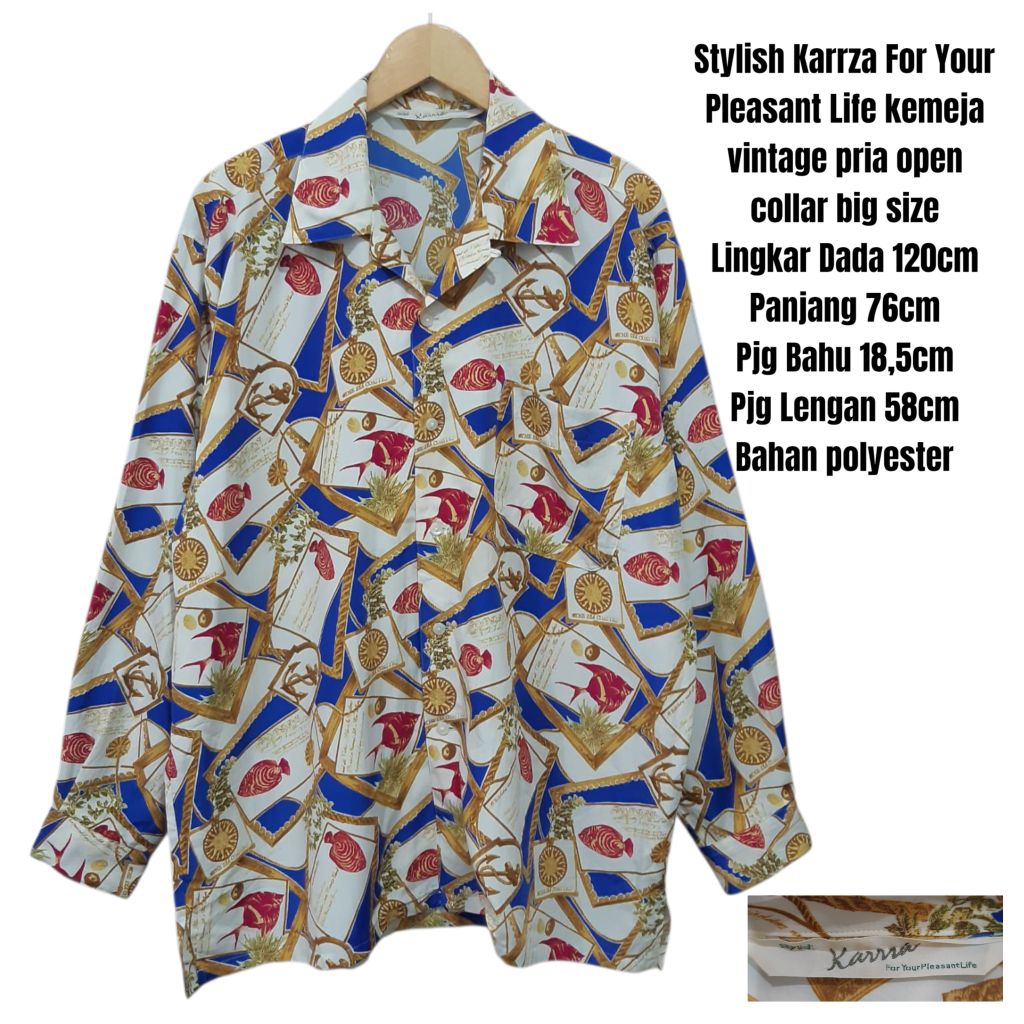 Kemeja vintage pria open collar big size