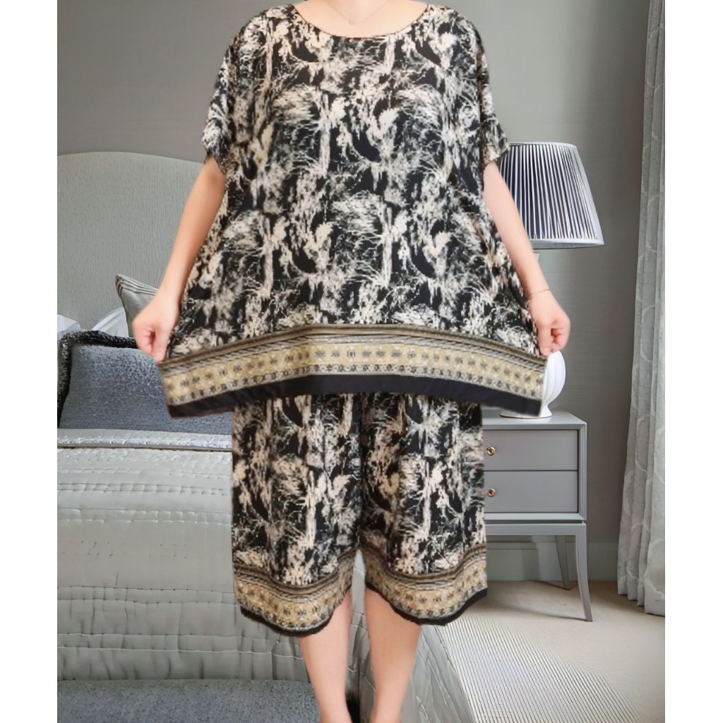 one set/setelan baju celana wanita size jumbo setelan baby doll celana 3/4 setelan baju tidur wanita