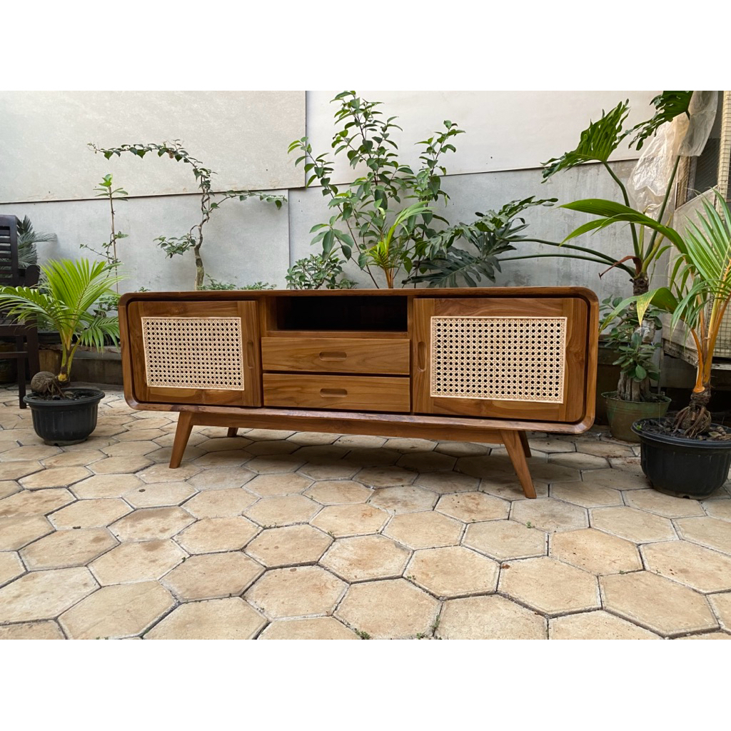 bufet tv minimalis/bufet pendek kayu jati solid/bufet kayu dan rotan