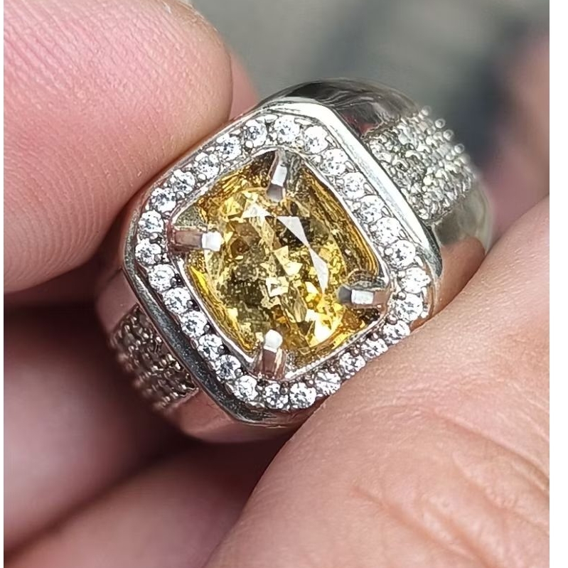 cincin batu tourmaline canary 1.27 crat ring perak memo MRI clean top kristal top quality