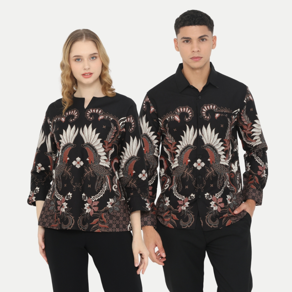 Dancus Batik Couple Atasan Batik Pria dan Wanita Warna Hitam OLR304