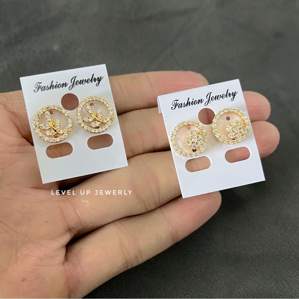 Anting Tusuk Wanita Motif Bunga Permata Melingkar | Bahan Tembaga Lapis Emas Hongkong | Keuntungan W
