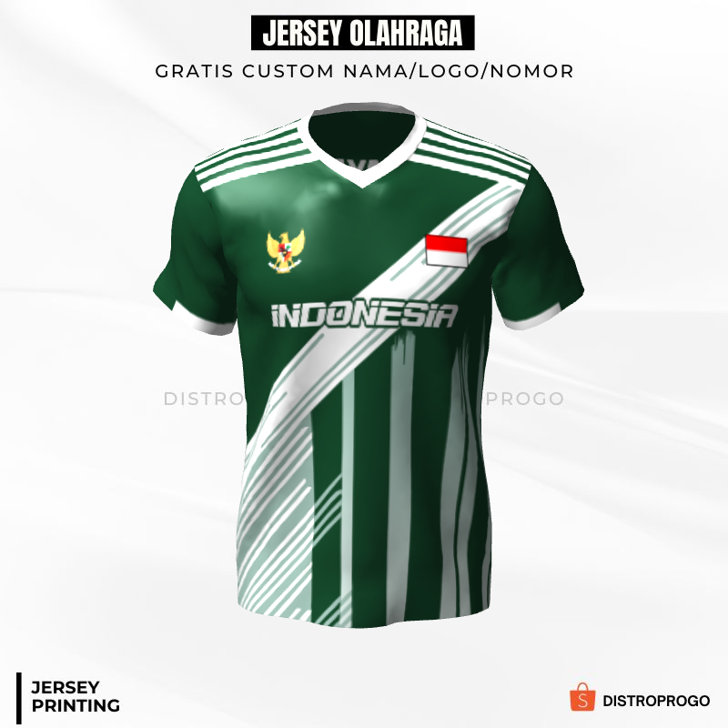 Kaos Jersey Futsal Hijau Putih Motif Garis 609 - Jersey Olahraga Full Printing