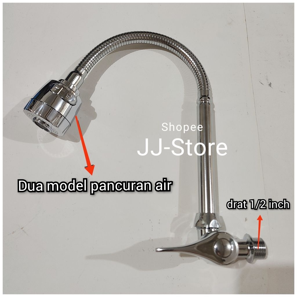 Kran Angsa Fleksibel Tembok Kepala Besar 2 Mode Pancuran Air