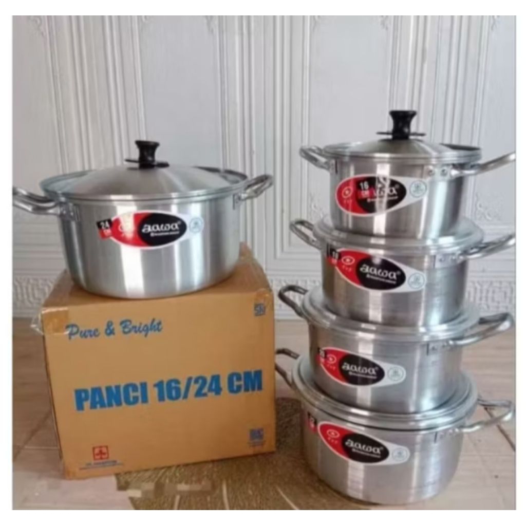 FREE BUBBLE Panci Set 5 Jawa Maspion | Dandang Panci Alumunium Isi 5 SNI
