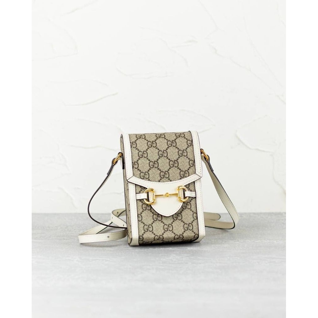 Gucci mini phone bag horsebit 1955 supreme ebony / white