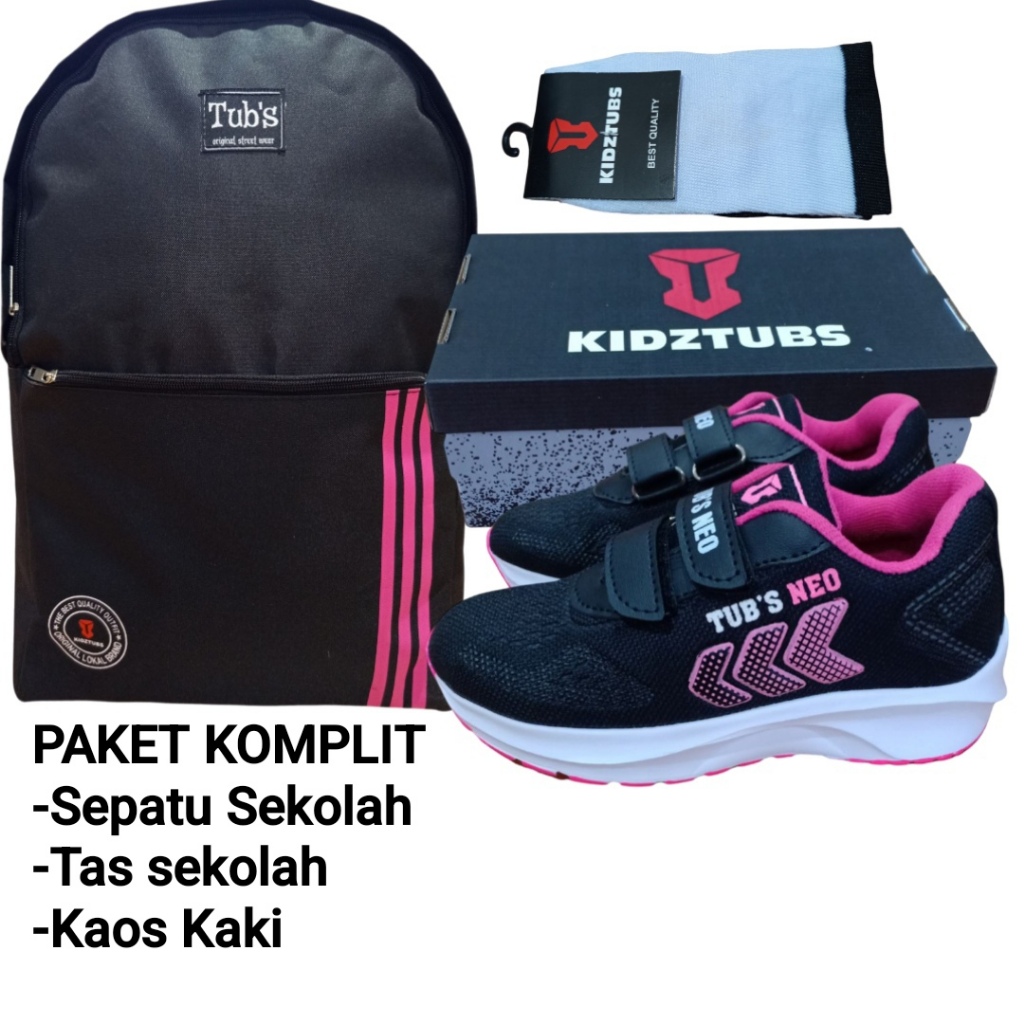 KIDZTUBS Sepatu Sekolah Anak Paket Komplit Sepatu Sekolah + Tas Sekolah + Kaos Kaki TUBS1102190925