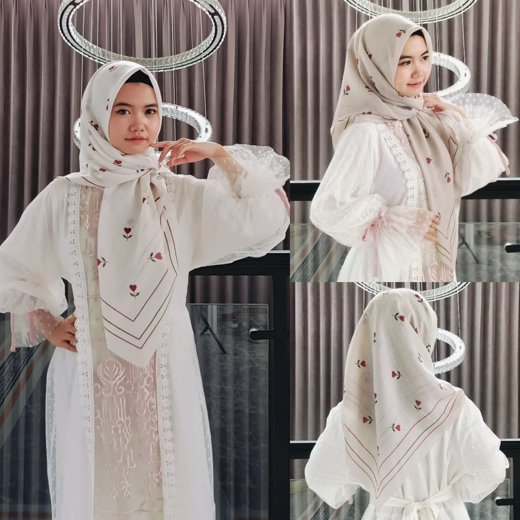 HIJAB SEGI EMPAT VOAL PREMIUM MOTIF / MOTIF BUNGA TULIP