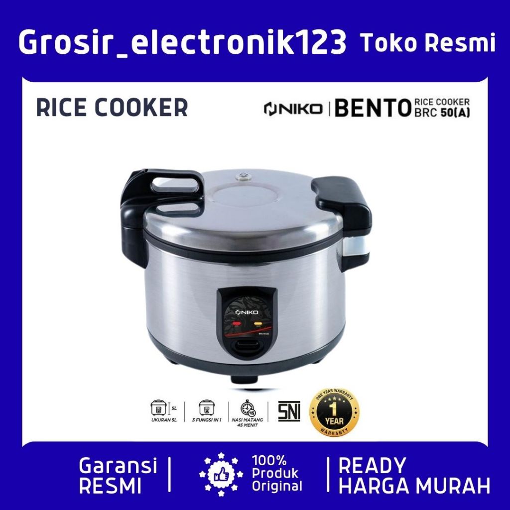IKO Penanak Nasi Rice Cooker Jumbo 5 Liter BRC 50 Kapasitas Besar 5L Rumah Multifungsi Nasi Listrik 