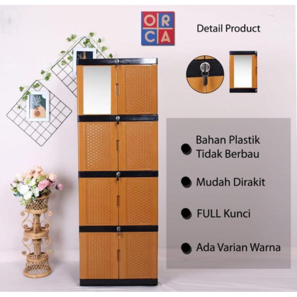 LEMARI PLASTIK PAKAIAN KACA 4 SUSUN FULL KUNCI - LEMARI BAJU 4 SUSUN KACA - LEMARI PAKAIAN MURAH PAL
