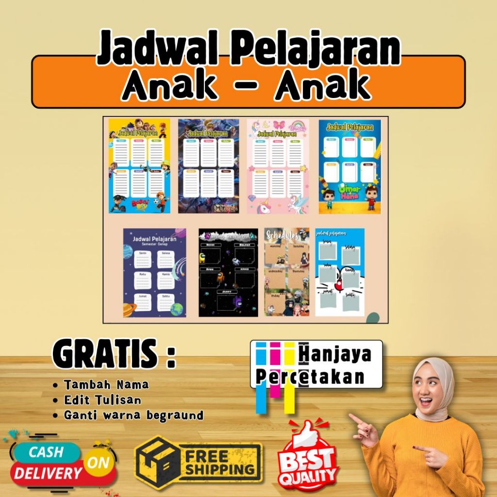 JADWAL PELAJARAN KARAKTER ANAK | JADWAL PELAJARAN SEKOLAH