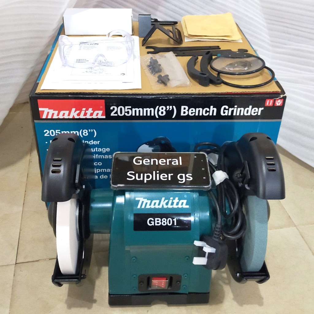 Makita GB801 205mm ( 8" ) Bench Grinder 220V 550W / Mesin Gerinda Duduk 205 mm ( 8 Inch ) ( GB 801 )