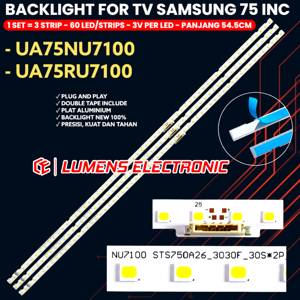 BACKLIGHT TV SAMSUNG 75 INCH UA75NU7100 UA75NU7100K UA75RU7100 75NU7100 75RU7100 75NU LAMPU BL LED