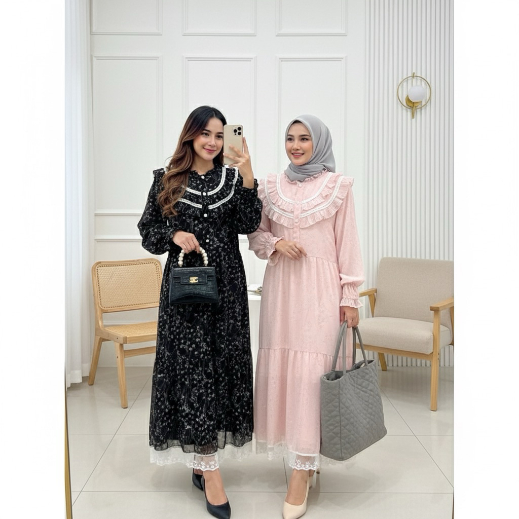 GAMIS TUNIK DRESS WANITA REMAJA CEWEK KOREAN FASHION LOOK LEBARAN BUKBER MAIN PIKNIK IMPOR MURAH out