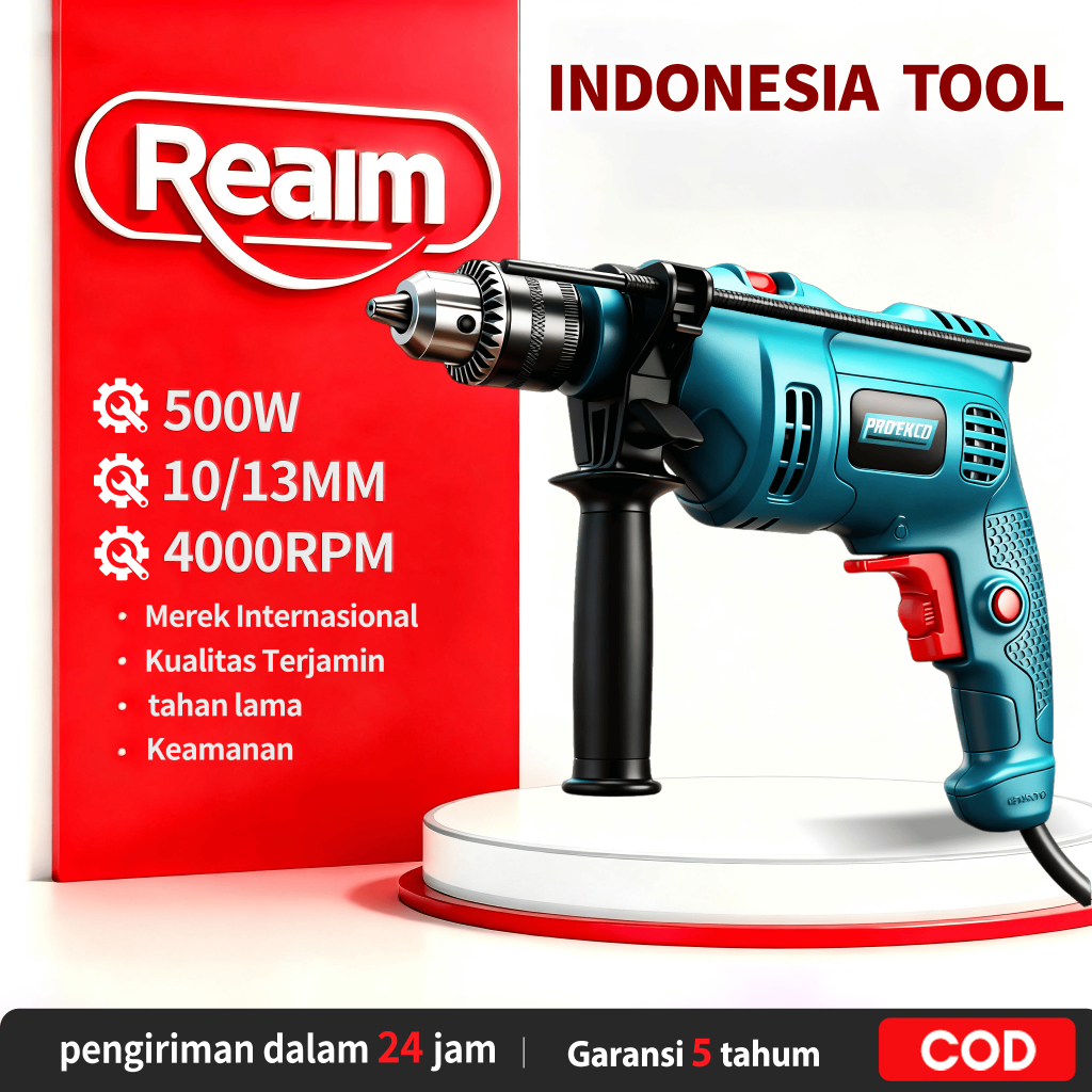 Reaim Bor Listrik 10mm / 13mm Bor Listrik 500W Bor Listrik Bor Beton Bor Dampak Listrik