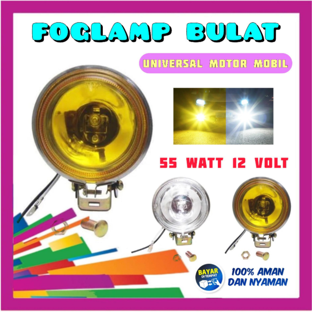 Lampu Kabut Bulat Halogen 55 Watt 12V Fog Lamp Bulat Kuning Putih Super Terang + Tahan Air
