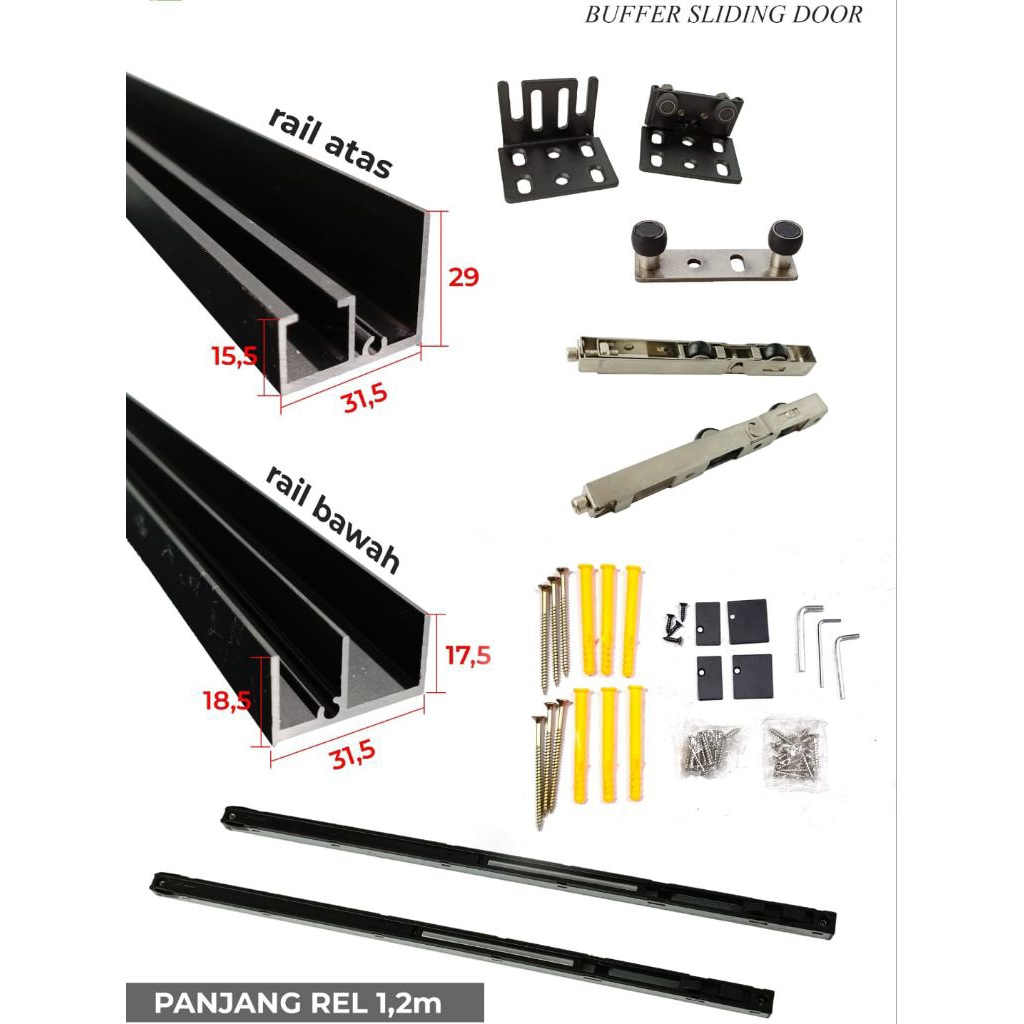 rail sliding gost door pintu aluminium sliding buffer