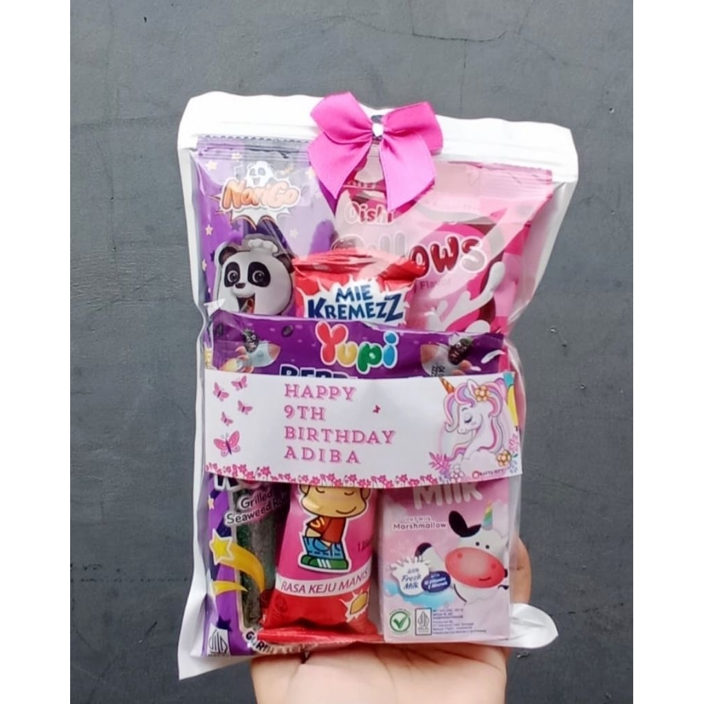 Snack ulang tahun Mix Pink ungu / hampers ulang tahun/ paket Snack ulang tahun murah / Bisa instan