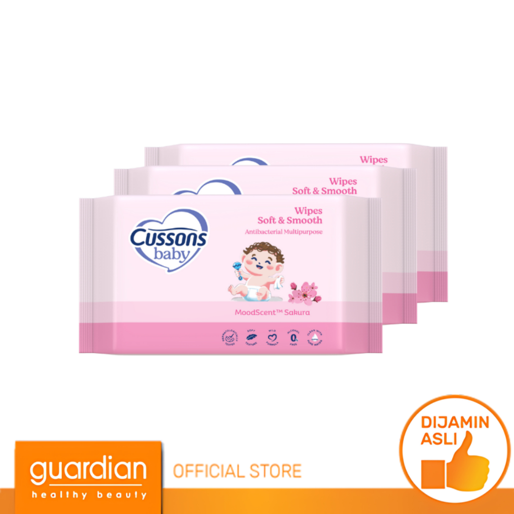 Cussons Baby Wipes Soft & Smooth-Tisu Basah Bayi-Ganti Popok 45's X3