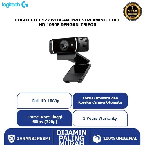 Logitech C922 Webcam Pro Streaming Full Hd 1080P Dengan Tripod