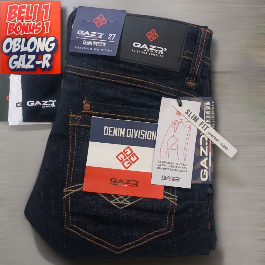 Celana Panjang Jeans Pria GAZR Original Slim Fit Stretch Biru Garment 808220307