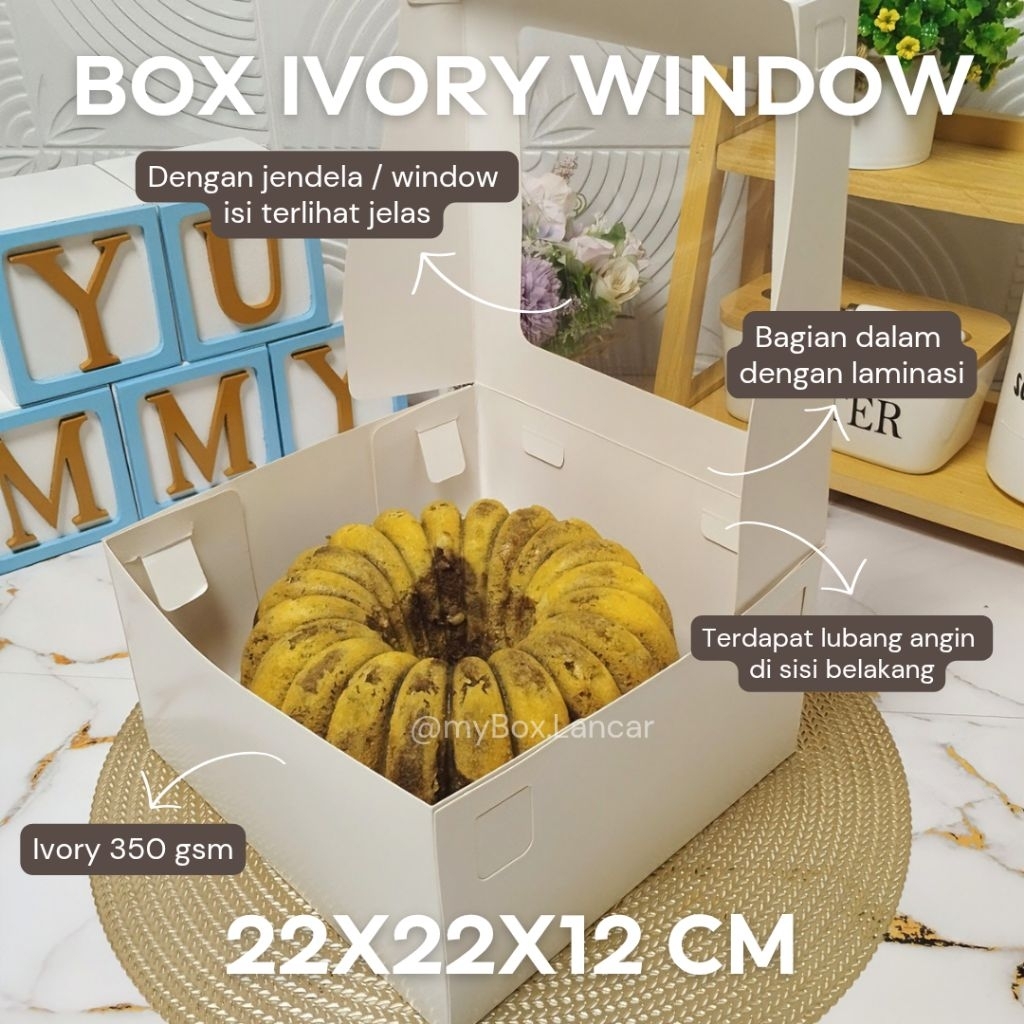 (ISI 100 LEMBAR)  Box ivory laminasi window jendela. Dus hampers kue tart tar marmer cake chiffon pu