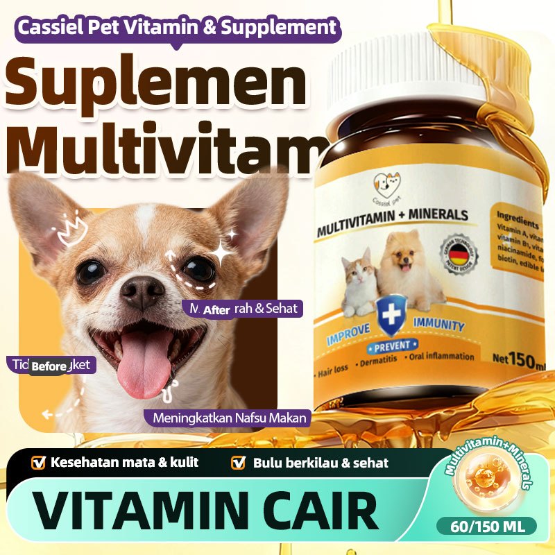 Cassiel Pet Vitamin Kucing/Anjing - Tingkatkan Imunitas & Tambah Berat Badan | BPOM + GRATIS Pipet