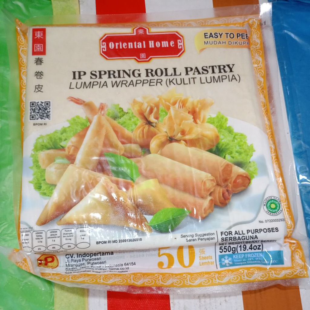 kulit lumpia IP oriental Home, spring roll pastri, ukuran besar, 19,5x19,5, isi 50pcs