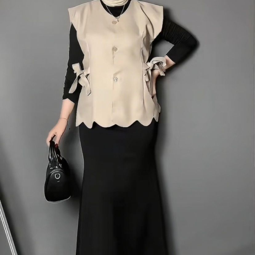 VEST CHERISH ROMPI WANITA SEMIWOLL TALI PINGGANG / OUTER VEST KEKINIAN / ATASAN WANITA VEST POLOS