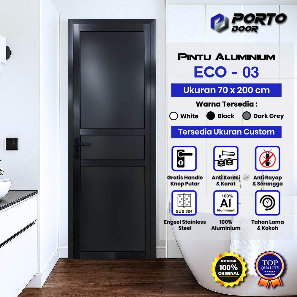 PORTO DOOR ECO 03 CUSTOM UKURAN / Pintu Aluminium / Pintu Kamar Mandi / Pintu Toilet