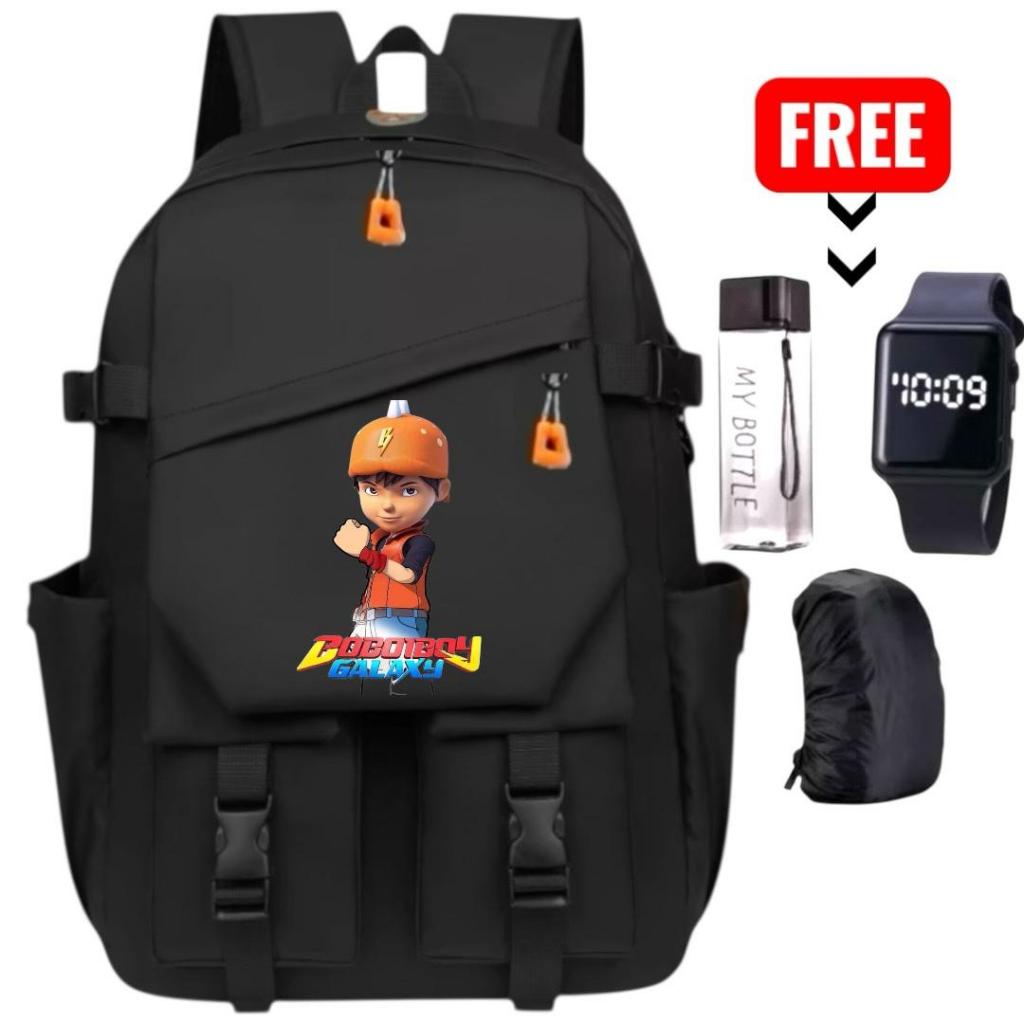 Tas Ransel Sekolah Anak Fashion Motif Krater BOBOIBOY RR 5012 Free Hadiah Jam Botlle Cover Anti air