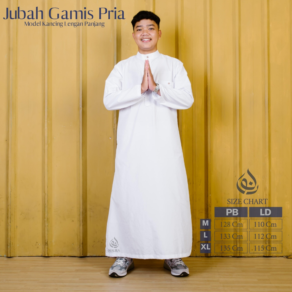 Gamis Pria Putih Polos Lengan Panjang Jubah Pria Dewasa Remaja Model Kancing Jubah Gamis Pria Muslim
