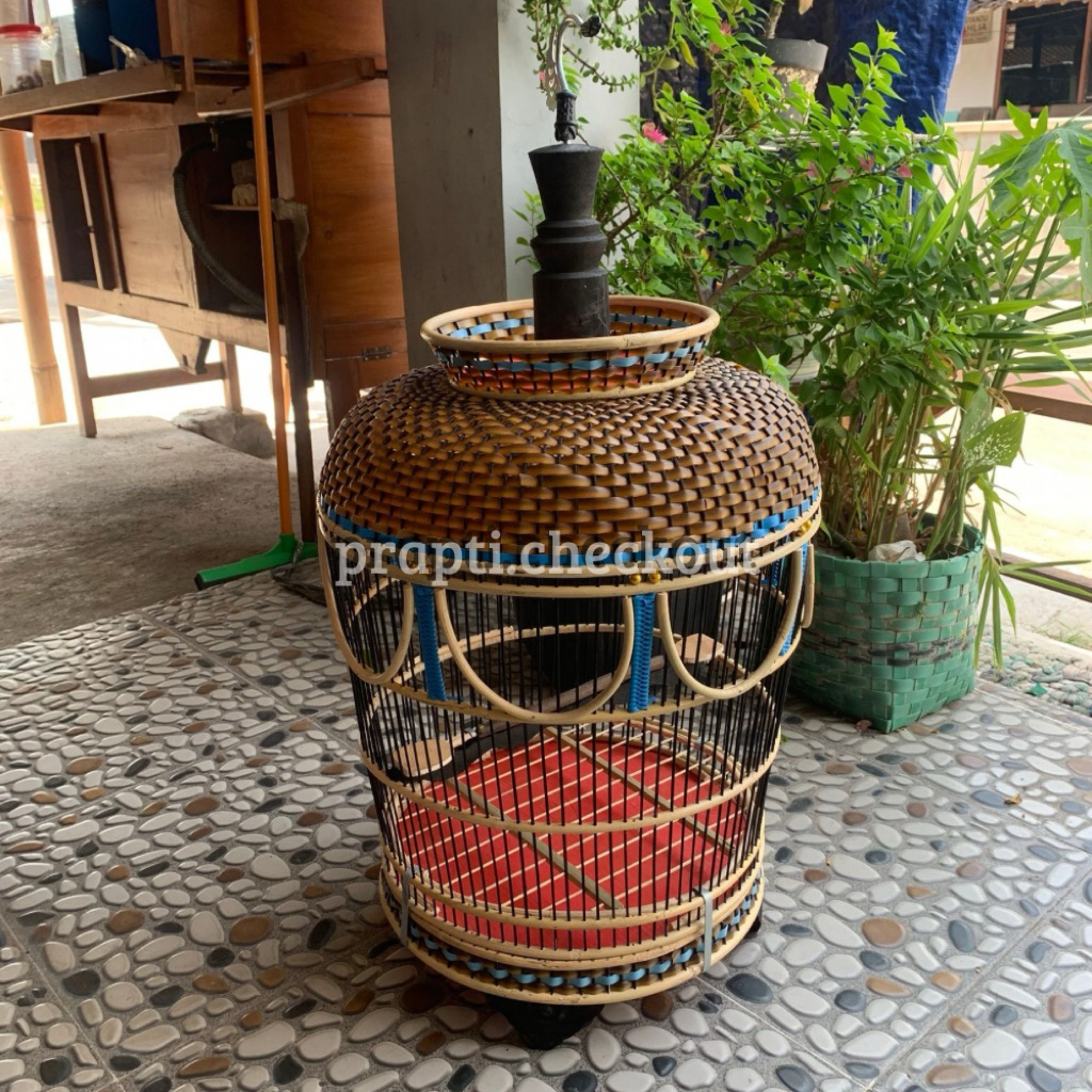Sangkar Burung Perkutut Rotan Premium dengan Tebok yang Bisa Dilepas - Diameter 33cm x Tinggi 50cm