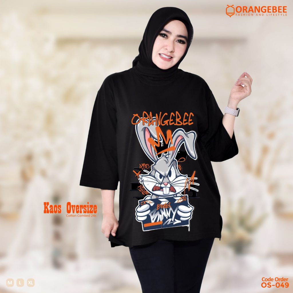 Kaos Oversize Wanita/Kaos Wanita/kaos cewek/Oversize/OrangeBee/Hitam-Kelinci